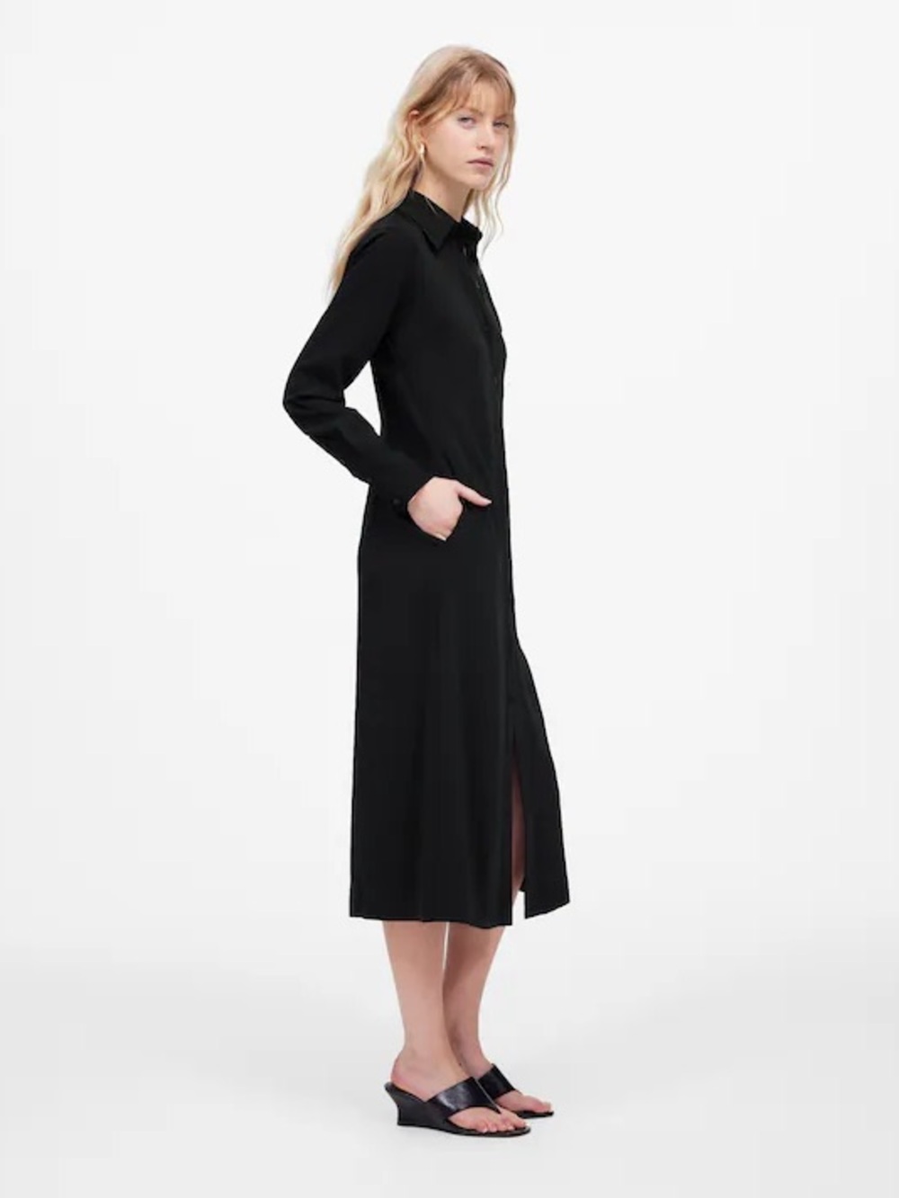 NWT Madewell Button Up Midi Shirtdress with Pockets in Black Size 0 $148 NU570